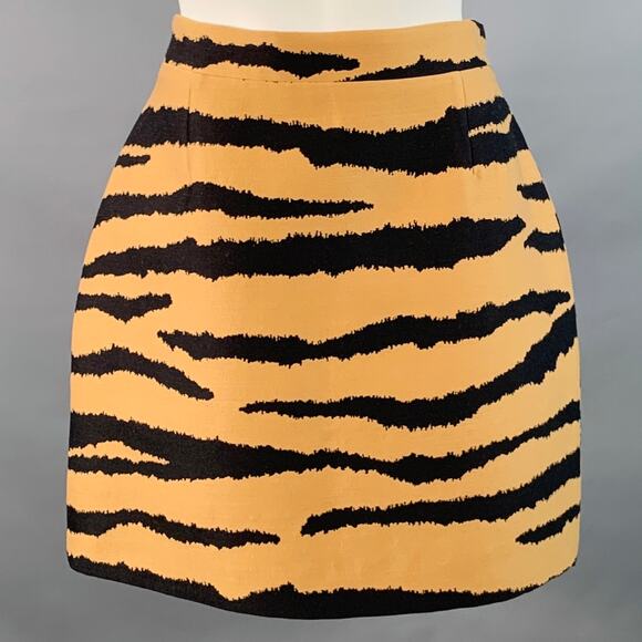 PROENZA SCHOULER Size 8 Tan Black Wool Silk Animal Print Back Zip Mini Skirt - Picture 1 of 5